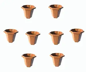 Plastic Flower and Plant Pot Set for Office, Home, Garden and Outdoor (Set of 8)
