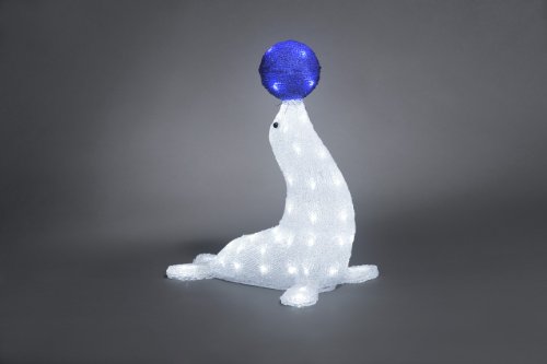 Konstsmide Seal with Blue Ball 3D Christmas Decoration for Indoor/Outdoor Use, 64 LEDs, 45 cm - Ice White