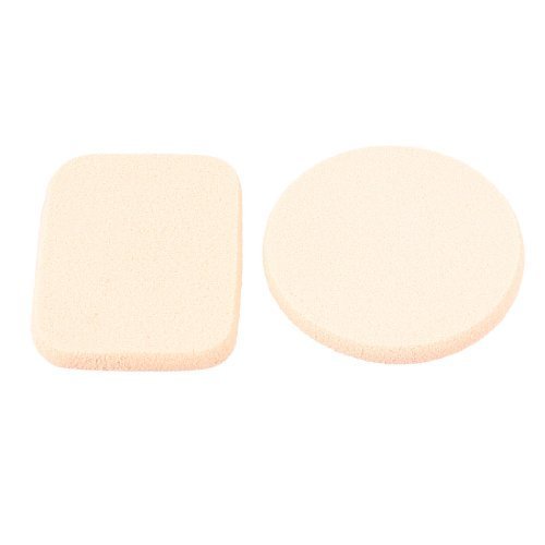 Round Rectangle Shaped Sponge Cosmetic Powder Puff Pad Finishing Polish Pat Beige 2 Pcs