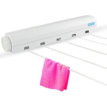 Stendibiancheria A Muro FORA Con Corda Retrattile 12 M – Carico 15 Kg, Rotazione 180°, Scocca ABS, Bianco, 16.5x16x6 Cm