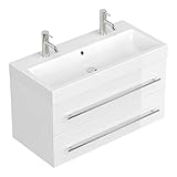 Eigene Produktion in Bremen emotion Badmöbel Sunrise Weiss Hochglanz