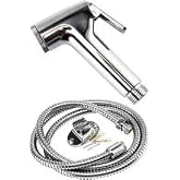 FEYZA YAPI Chrome Taharetmatik Shattaf Spray Set - Toilet Spray (Hand Shower + Stand + Spiral Hose G1/2 -G3/8)