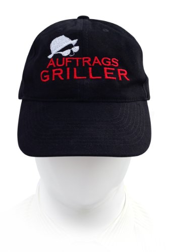 Cap / Kappe, Stickmotiv Auftragsgriller, Cap-Farbe schwarz, hochwertig bestickt vom Stickerei-Fachbetrieb; Cap 100% Baumwolle