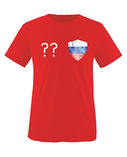 Comedy Shirts – Russland Trikot – Wappen: Klein – Wunsch – Kinder T-Shirt – Rot / Weiss Gr. 98-104