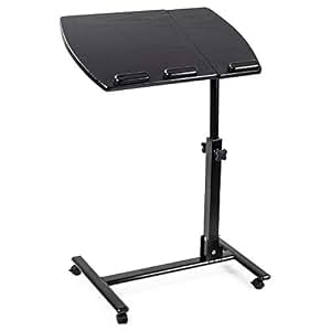 Table Ordinateur Portable LANTUS Hauteur Réglable Bois Avec Roulettes - Support Pliable 60x34,5x58/90cm Noir