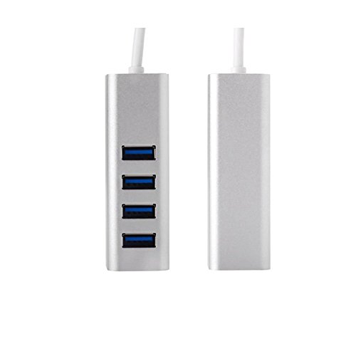 COTOP Aluminium 4 Port kompakte portable Hochgeschwindigkeits-USB 3.0 Daten Hub Stromversorgung Adapter für Desktop-Laptop PC Smart TV Type-C mit eingebautem 11 Zoll USB 3.0 Kabel – Silber - 8