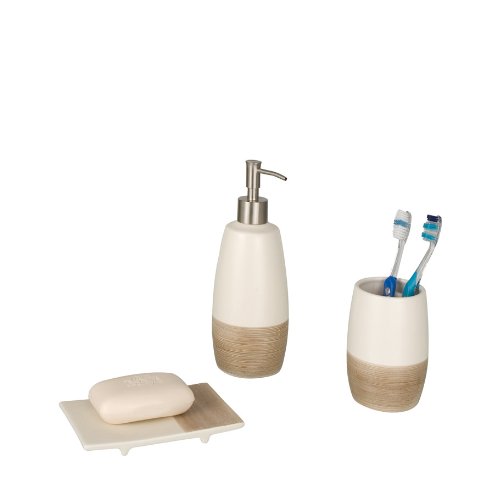 WENKO 17714100 Seifenspender Nature – Flüssigseifen-Spender, Fassungsvermögen 0.59 L, Keramik, 8.5 x 22.2 x 8.2 cm, Braun - 2