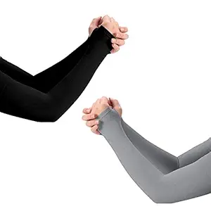Brand's Only Men and Women Hand Cover Thumbhole Arm Sleeve (Black & SolidGrey)