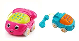 SQUICKLE Musical Phone Car Toy for Kids, Friction Pull Along Musical Cell Phone Toy, Light and Sound Telephone Car Toy, Education Toy for Kids(Multi Color) Pack of 1