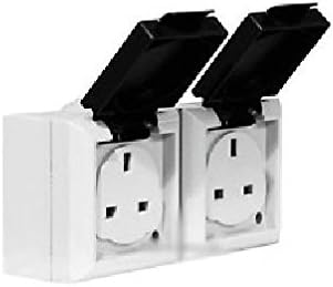 Wickes IP54 Exterior Outdoor 13A Double Twin Plug Outlet Socket Grey Unswitched