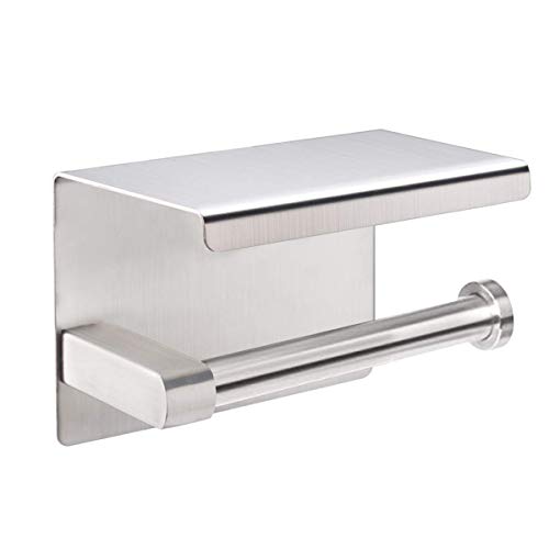 Preisvergleich Produktbild Aufisi Toilettenpapierhalter mit Ablage, selbstklebender Toilettenpapierhalter ohne Bohrung SUS304 Edelstahl-Wandhalterung mit Stauraum Mattes Finish