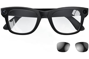 ILESTDG Detop Lunettes Intelligentes IA avec Caméra Intégré 8mp Music Call Commande Vocale Features Lunettes Bluetooth pour Les Voyages Réunions Et Les Affaires (Transparent sans Ordonnance)