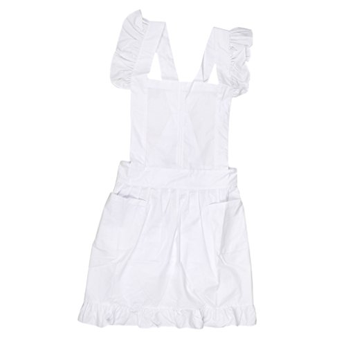 Viktorianischen Stil Spitze Küchenschürze Schürze Kostüm Pinafore Taschen - Weiß