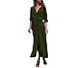 Produktbild bobo4818 Damen Langarm V-Ausschnitt Halber Ärmel Langes Elegant Lang Blusenkleid Hemdkleid Shirt Kleid Oberteil Kleid Maxikleid Button Down Blusenkleid Maxikleid mit Gürtel S-XL (M, Grün)