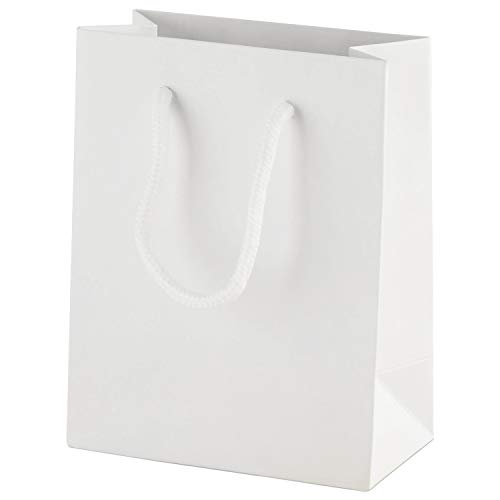 Thepaperbagstore 100 Sacchetti Regalo di Carta, Finitura Opaca e Manici di Corda - Bianchi - XXS 115x65x145mm