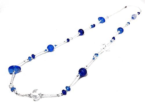 STRIKING OCEAN BLUE/CLEAR SMALL &amp; LARGE BEAD LONG HIPPY CHICK NECKLACE (ZX1)
