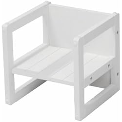 roba Tabouret pour les enfants en style maison de campagne, en tournant le tabouret il y a 3 possibilités différentes de positionner l'assie et 3 hauteurs correspondants, MDF laqué en blanc.