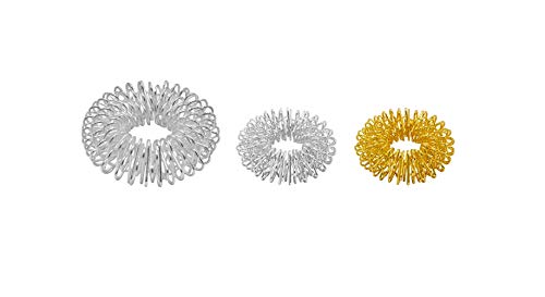 3er Set Fingermassageringe Energie-Ring Massage-Ring Power-Ring Yin und Yang Massage, 1x Silber groß, 1x Silber klein, 1x Gold klein