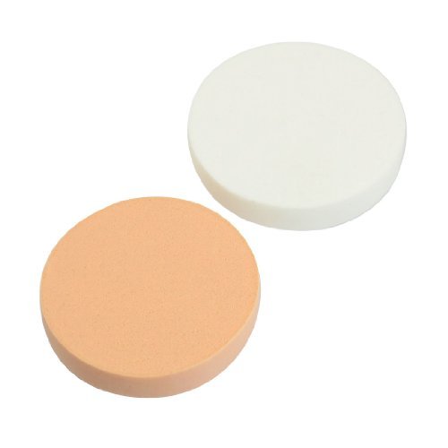 Ladies Round Sponge Powder Puff Pad Finishing Polish Pat Apricot White 2 Pcs