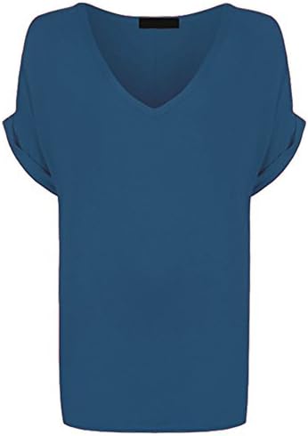Fashion 1st Blush Avenue® Womens Oversize Fit V Neck Top Ladies Baggy Plus Size Batwing Casual T Shirt Sizes 8-24 (S/M 8-10, Teal)