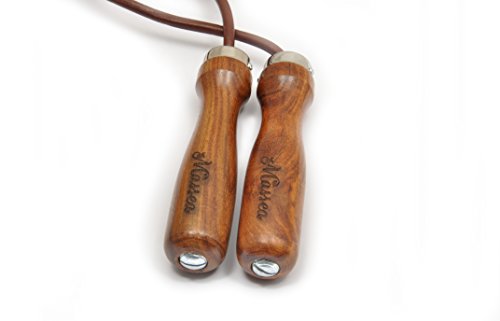 Massea Profi Leder Springseil mit Holzgriffen, Kugellager, Gewichte, einstellbares Seil - 4