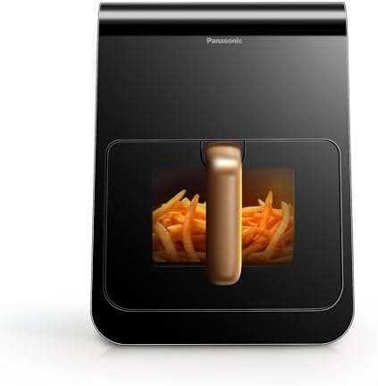 Panasonic NF-CC600AXE Friggitrice ad Aria con Finestra trasparente resistente, 6L, 80-200°C, Timer Digitale e LCD, Vapore Delicato, 11 Programmi, Facile Pulizia, Maniglia Nero/Blu Scuro e Oro Rosa