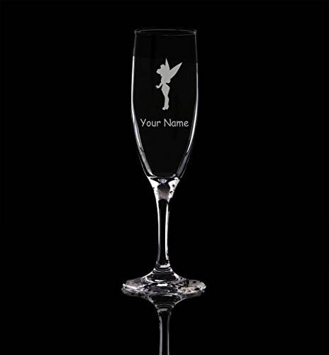 Tinkerbell Flute Glass Personalised with your name. Matching wine glasses, shot glasses, brandy warmers, beer glasses, gin glasses and highball glasses available