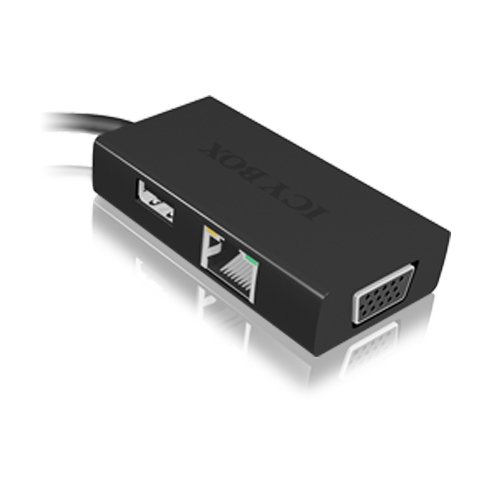 Icy Box IB-AC531 USB 3.0 Hub mit 100 Mbit LAN, VGA (bis 1080p), 1x USB 2.0 Anschluss schwarz - 3