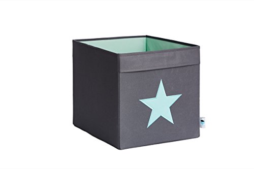 STORE,IT 672142 große Ordnungsbox offen, grau mit Mintgrünem Stern, Polyester, Grau/ Mint, 38 x 32 x 32 cm