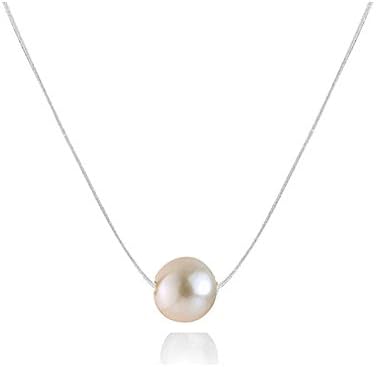 White Freshwater Pearl Invisible Nylon Necklace CRY A288 G - Blue Pearls