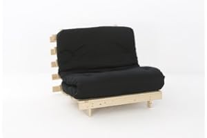 Comfy Living 3ft LUXURY Single (90cm) Wooden Futon Set with PREMIUM LUXURY Black Mattress