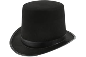 CARNAVALIFE Sombrero de Copa de Color Negro, Gorro de Fieltro Satén, Chistera Mago Hombre con Cinta de Raso para Disfraces Cosplay Carnaval Halloween (Negro 16cm, Talla única)