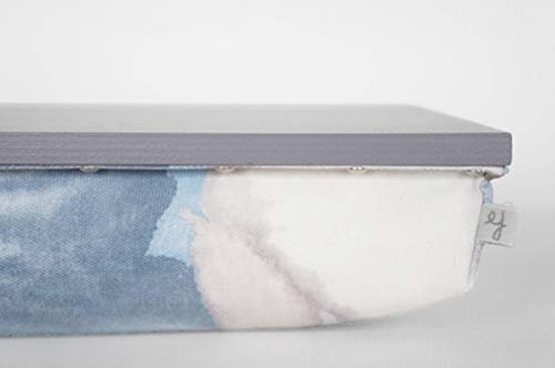 Serving tray with comfortable pillow, Stable table, iPad stand- medium grey with pastel blue watercolor flower print Pillow