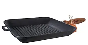 Texas Element Maysternya T307 Cast Iron Grill Pan with Wooden Handle 28 cm