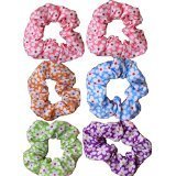 Pack of 6 Floral Cotton Hair Scrunchies Daisy Print (FREE DELIVERY) Assorted Colours