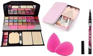 Womens & Girls Tya Fashion 6155 Multicolour Makeup Kit with 7 Set of Makeup Brushes, 2 Beauty Blenders and 1 YANQINA Liquid Eye Liner- (Pack of 11)