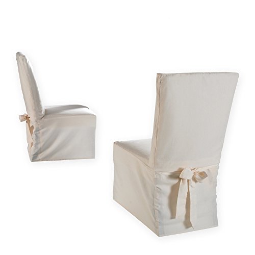 Stuhlhusse 2er Set Stuhl Husse Schleife Überwurf 40x40x110 Baumwolle Canvas #1546 natur