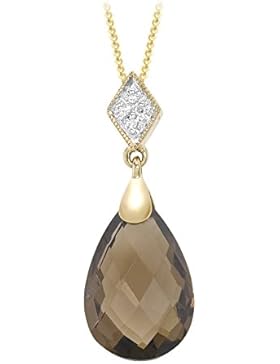 Carissima 9 Karat Gelbgold 0.02 Karat Diamant u. Rauchquarz Anhänger an Kette 46cm/18