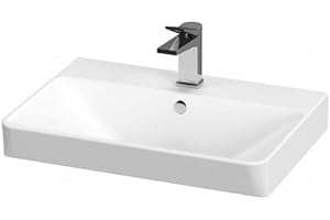 CERSANIT Waschbecken Eckig | BxTxH: 56 x 40,5 x 16 cm | Waschbecken Bad | Zentrales Hahnloch | Zur Solomontage mit Dekorativem Siphon | Waschbecken aus Keramik | Weiß