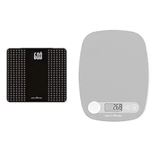 HealthSense Glass-Top PS 117 Digital Personal Body Weighing Scale (Black/Gray) & HealthSense Chef-Mate KS40 Digital Kitchen Food Weighing Scale with Tare Function (Battery Included)