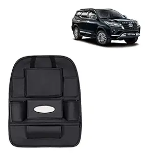 RD Universal PU Leather Car Auto Seat Back Organizer Multi Pocket Travel Storage Bag with Hangers, Tissue Paper and Bottle Holder-Black Colour Compatible for Toyota Fortuner