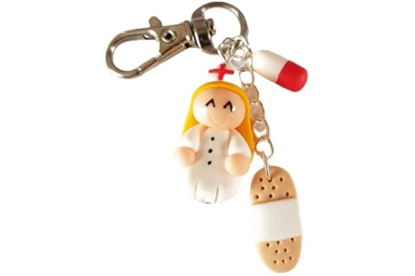 fimo relie infirmiere bijou de sac grigri cadeau blonde aide soignante, hopital merci porte cles