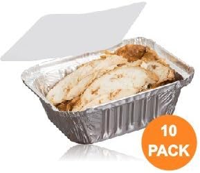 {Pack of 10} Disposable Foil Containers Take Out Food Containers with Flat Board Lids (Portion Size)