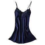 NPRADLA 2019 Frühling Sommer Shirt Damen Nighte Kleid Plus Size Lace Bow Dessous Babydoll Nachtwäsche Sleepskirt(Blau,XXL/42)