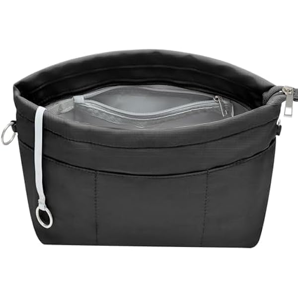 Organisateur De Sac à Main HyFanStr En Feutre – Insert Multi-Poches Zippé, Rangement Sac Femme Gris Foncé Grand Format