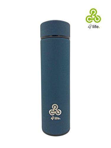 4life. Thermosflasche 450 ml | kompakte Thermoskanne aus Edelstahl | doppelwandige Isolierkanne | Isolierflasche für Getränke, Tee und Kaffe sowie für Babynahrung. BPA – BPS Frei. Inklusive Teesieb | PREMIUM Qualität | matt blau - 2