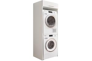 ‎LAUNDREEZY Laundreezy Waschmaschinenschrank für Trockner und Waschmaschine, Weiß - Praktischer Waschmaschinen-Überbauschrank - 67,5 x 200 x 67,5 cm (B/H/T)