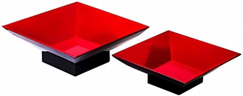 THE YELLOW DOOR Red Square Shape Serving Plate Wooden Platter Dinnerwere Dish Set of 2