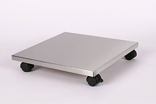 Möbelroller / Pflanzenroller (Profi) 40x40 cm, Edelstahl, 100 kg, Bürorollen + Bremse, Marke: Szagato, Made in Germany (Design-Pflanzenroller Transportroller Rollbrett)