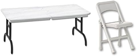 White Breakaway Table &amp; Silver Folding Chair- Wrestling Figure Accessories (For Jakks or Mattel WWE Figures)